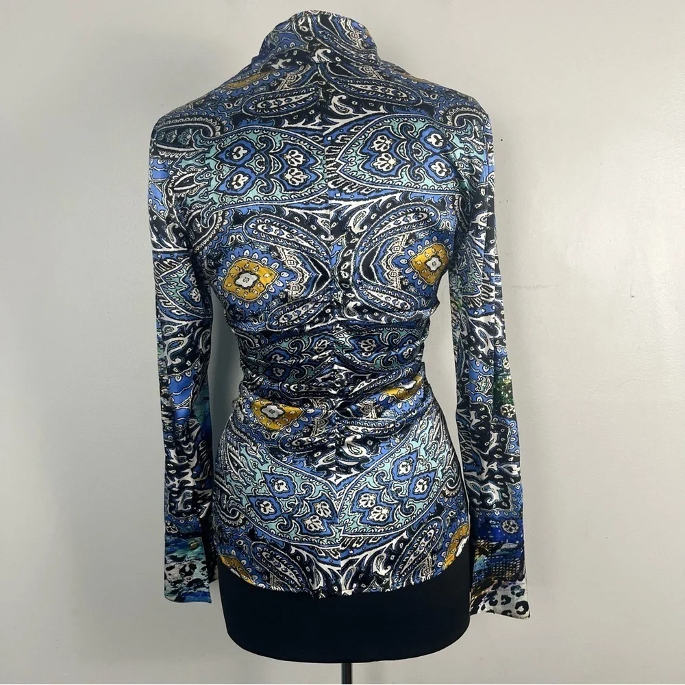 True vintage late 90s/ 2000s silk abstract pattern ruched button up Cache size s